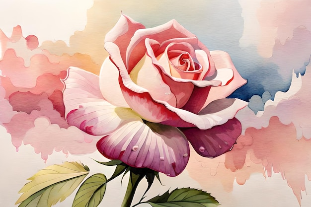 A painting of a pink rose with a pink background.