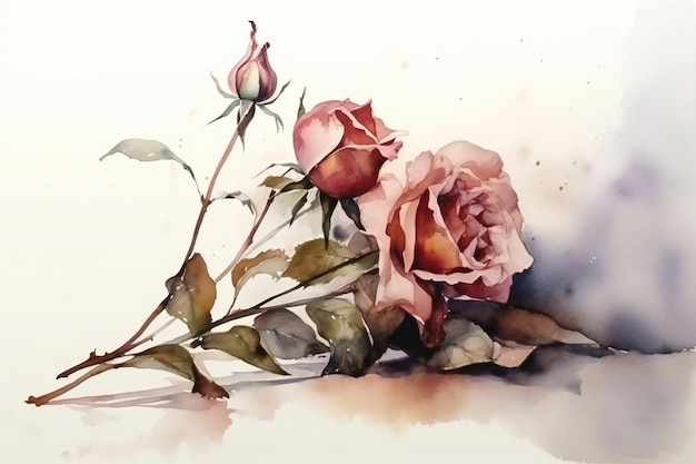 A painting of pink roses on a table