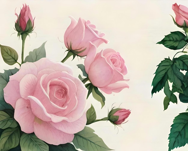 a painting of pink roses on a white background ai generated