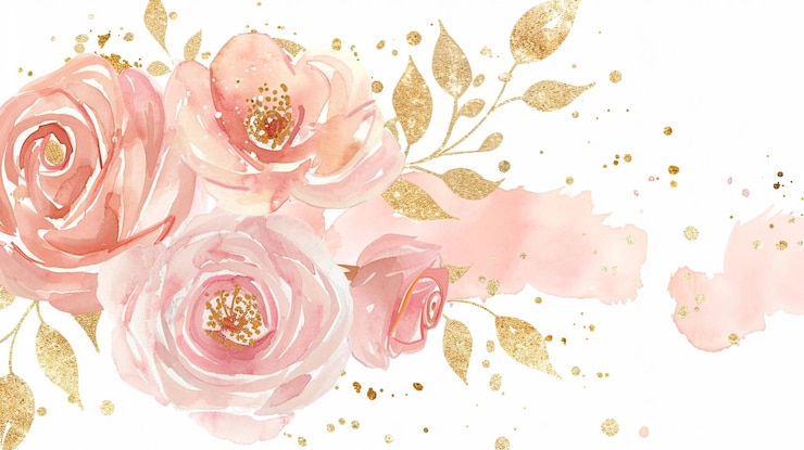 Photo a painting of pink roses with gold glitter and gold glitter