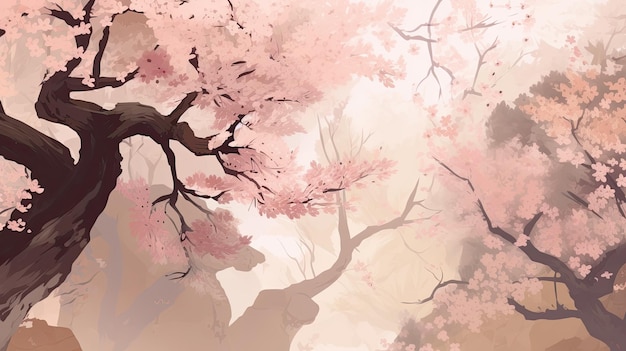 체리라는 단어가 있는 분홍색 나무 그림
