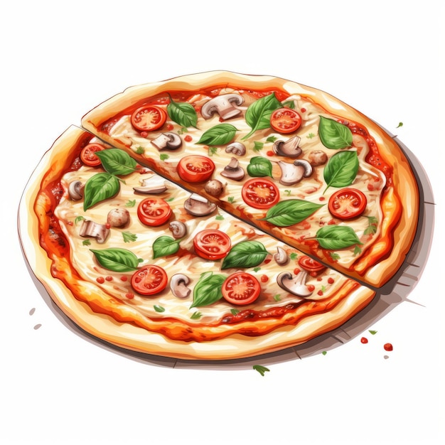 A painting of a pizza with a slice missing