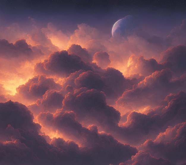 A painting of a planet in the clouds.