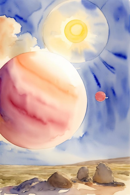 A Painting Of A Planet In The Sky