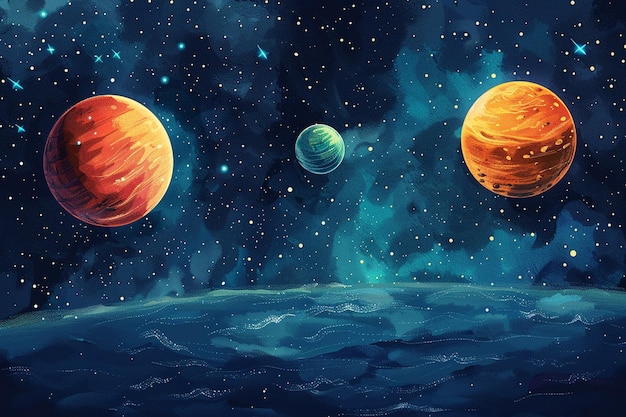 a painting of planets in the night sky