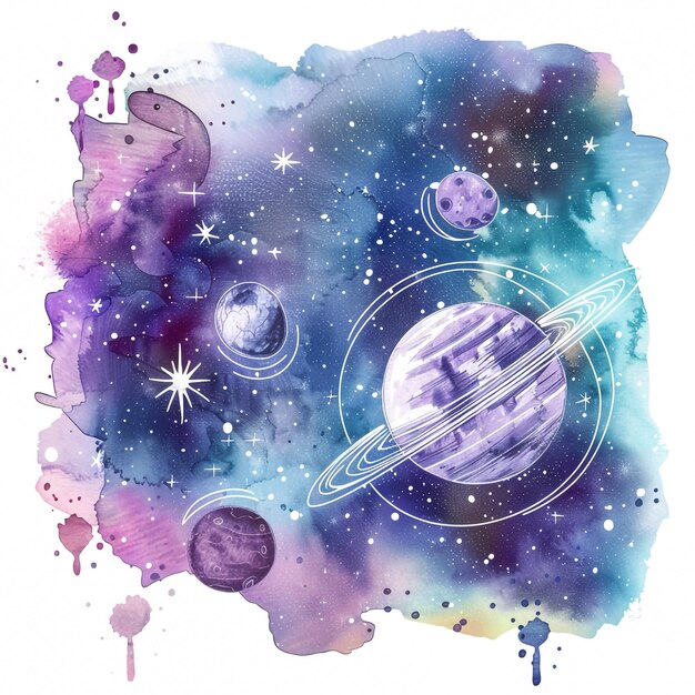 Photo a painting of planets and stars in a circle