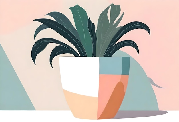 Photo a painting of a plant in a pot with a green plant in it