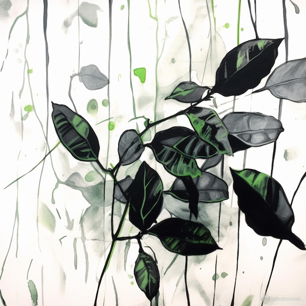 Foto pittura di una pianta con foglie verdi e gambi verdi generativa ai