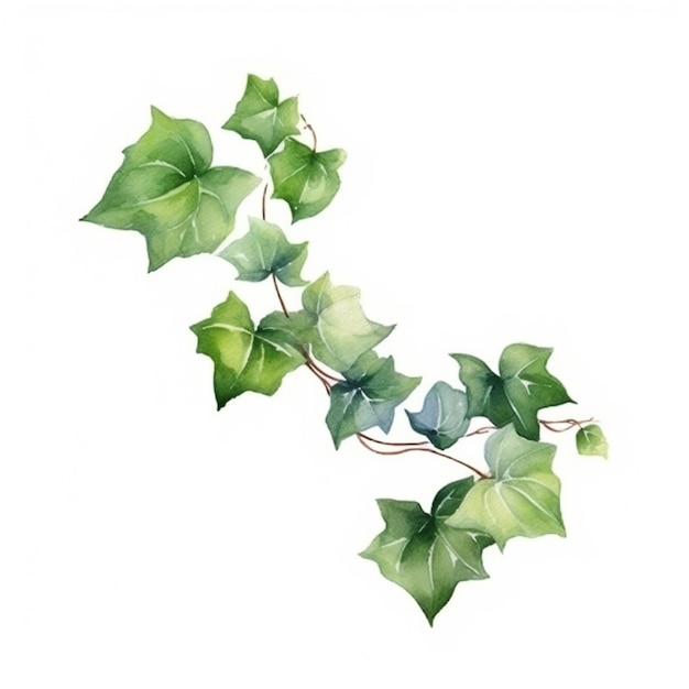 A painting of a plant with green leaves on a white background generative ai