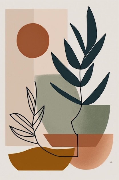 A painting of a plant with a plant in the middle