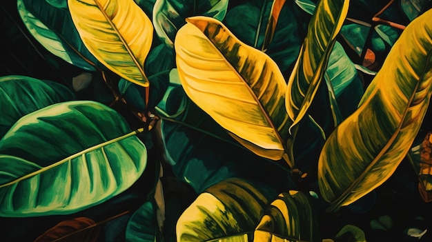 A painting of a plant with yellow leaves.