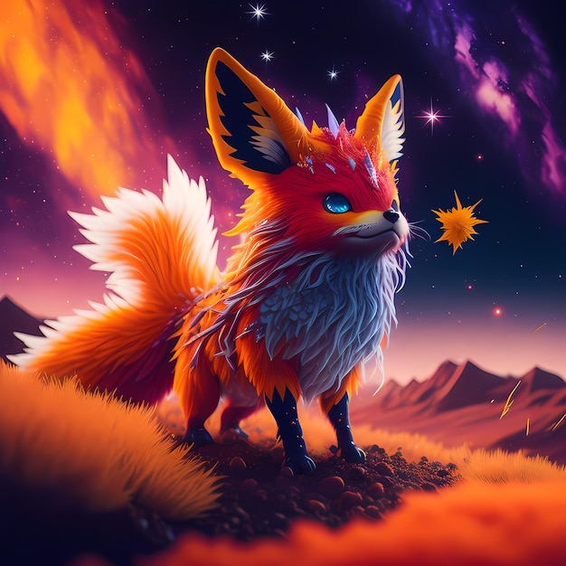 A painting of a pokemon with the galaxy environment