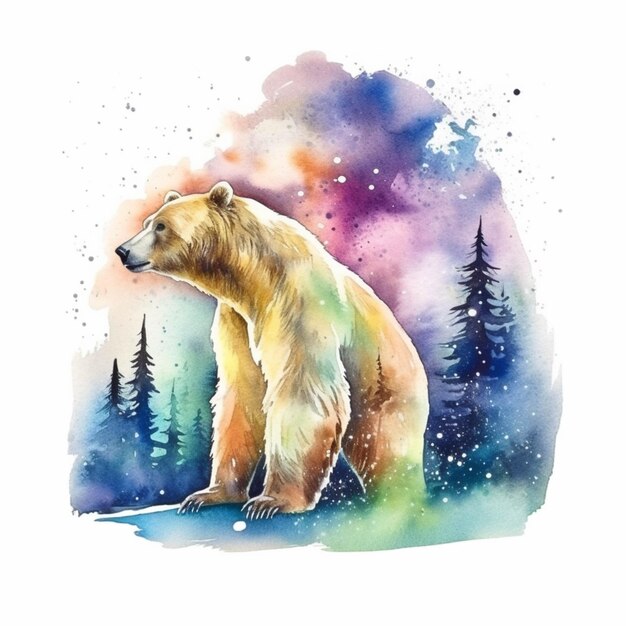 Painting of a polar bear sitting on a rock in the snow generative ai