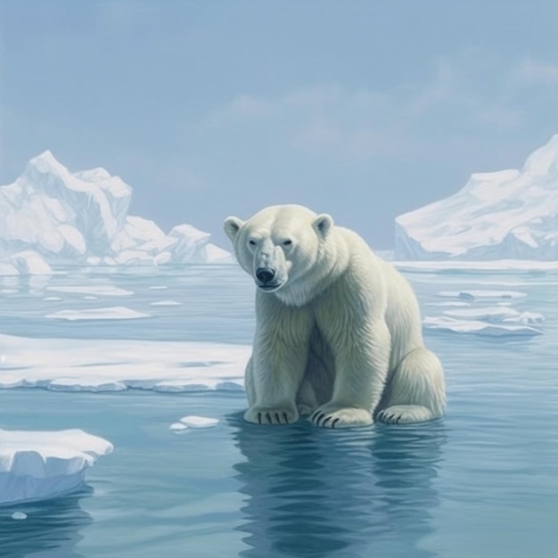 Painting of a polar bear sitting on top of an ice floer generative ai