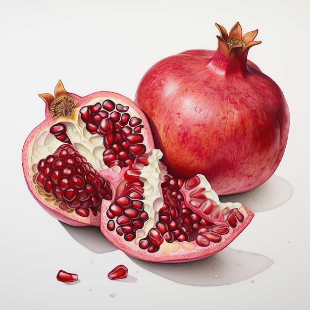 A painting of a pomegranate and a half