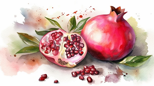 A painting of a pomegranate and a pomegranate