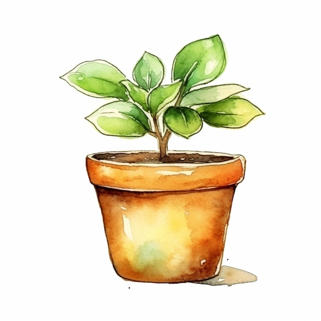 Photo a painting of a potted plant with a green leafy plant generative ai