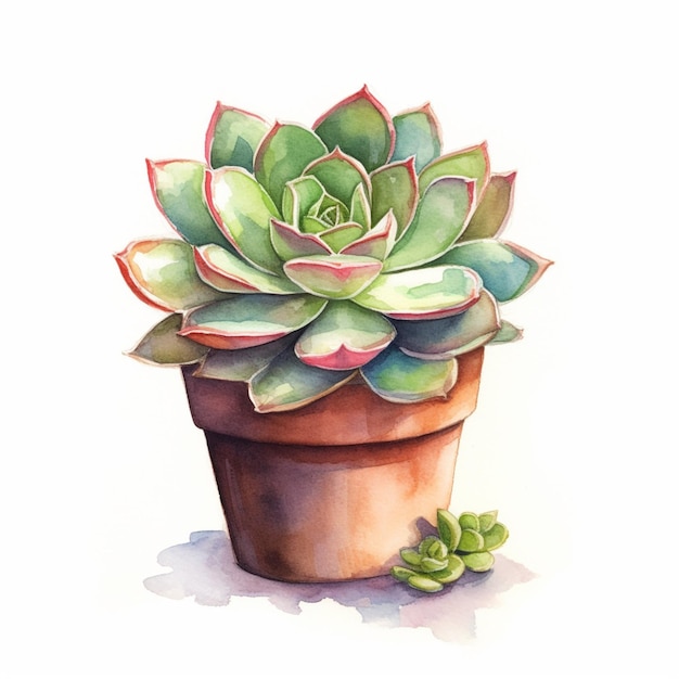 Photo painting of a potted plant with a green and red flower generative ai