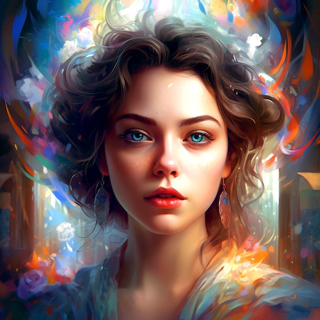 Painting of a pretty girl with short hair