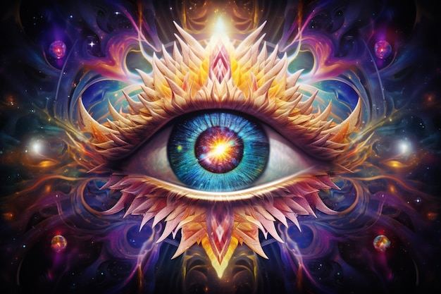 Картина психоделического глаза с цветом в центре