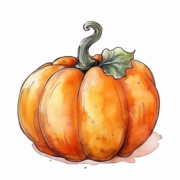 A painting of a pumpkin with a green leaf on top generative ai