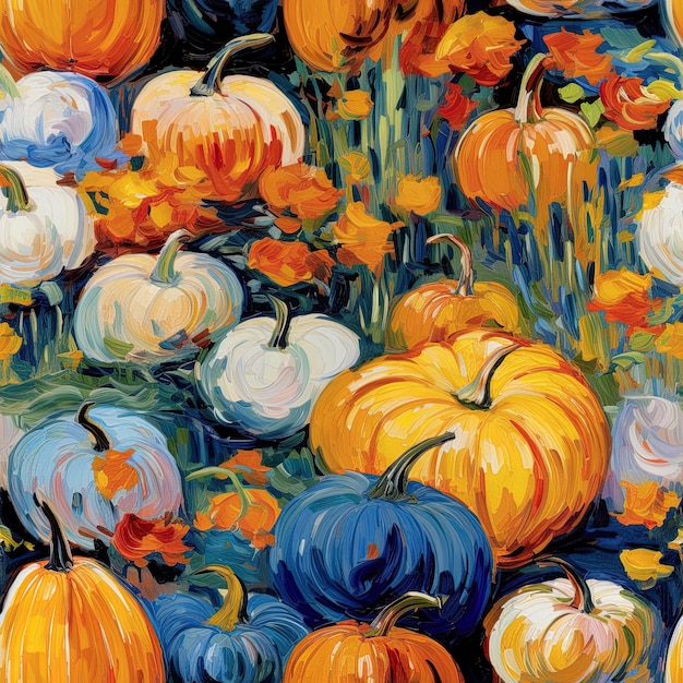 Photo a painting of pumpkins and pumpkins on a table