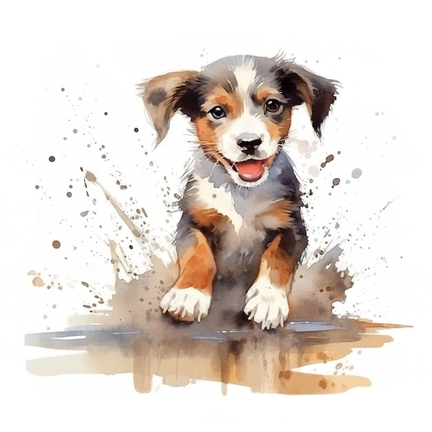A painting of a puppy sitting on the ground Generative AI image