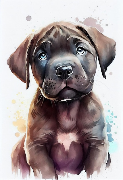 painting of a puppy with blue eyes and a sad look generative ai