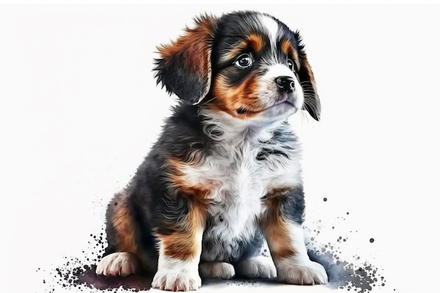 A painting of a puppy with blue eyes