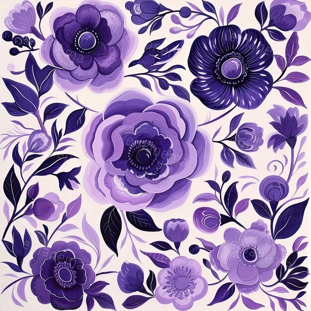 Photo a painting of purple flowers on a white background