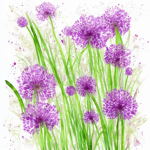 A painting of purple flowers with the word scallops on it