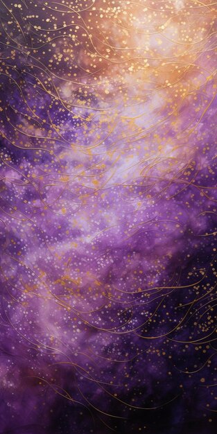 Painting of a purple and gold background with stars and a purple sky generative ai