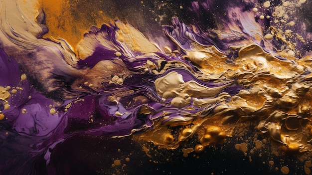 A painting of a purple and gold swirl with the word art on it.