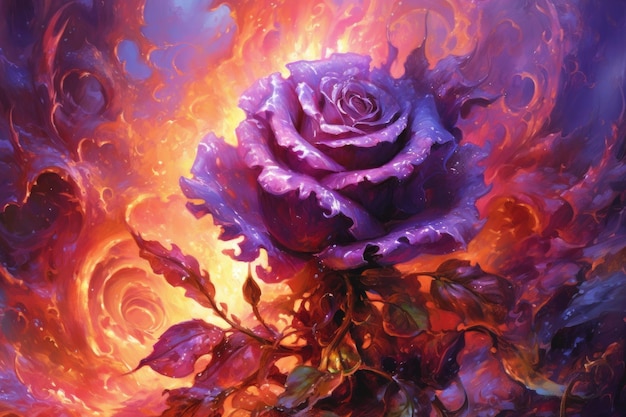 A painting of a purple rose with the word love on it