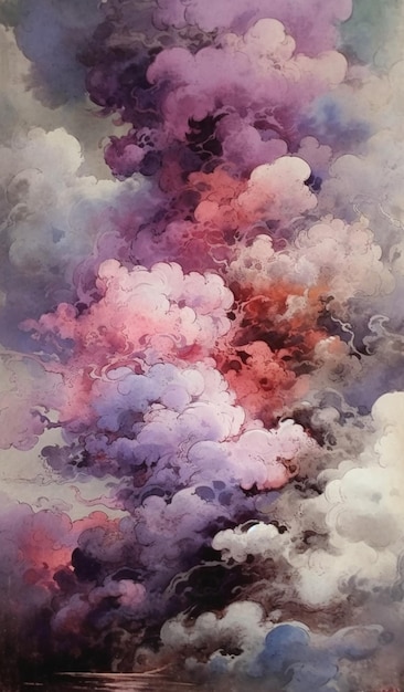 A painting of purple smoke and purple smoke.