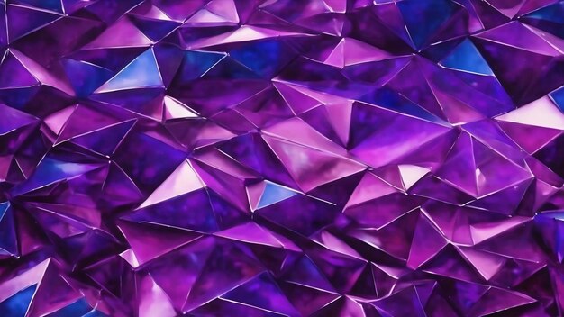 A painting of purple triangles with purple and blue crystals