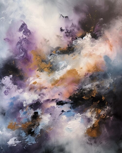 A painting of purple and white clouds with the word love on it