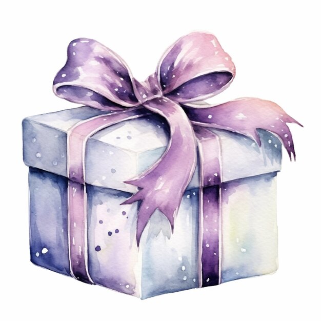 a painting of a purple and white gift box with a bow generative ai