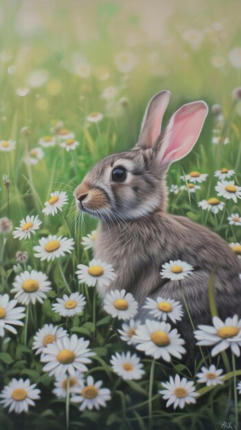 a painting of a rabbit sitting