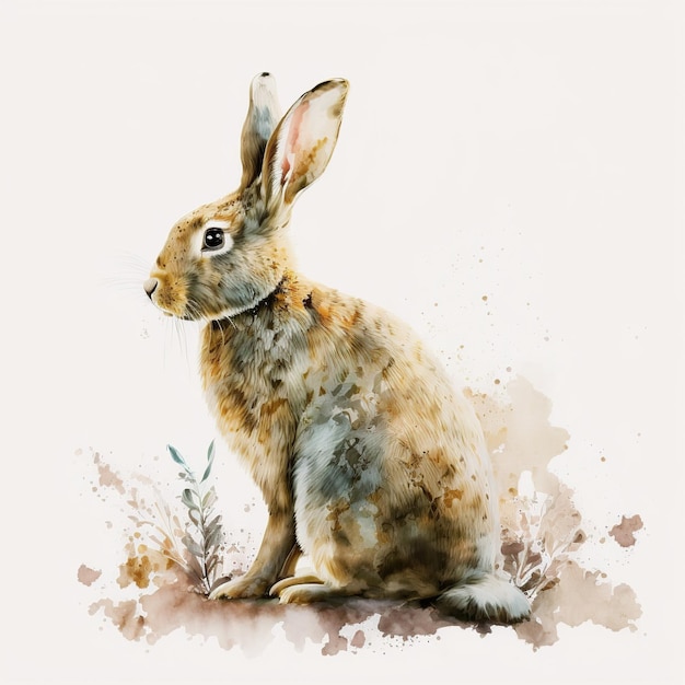 A painting of a rabbit that has the word rabbit on it
