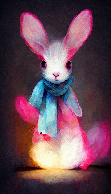 Painting of a rabbit wearing a scarf generative ai