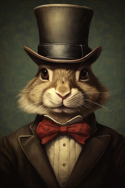 Premium AI Image | A painting of a rabbit wearing a top hat and a top hat.