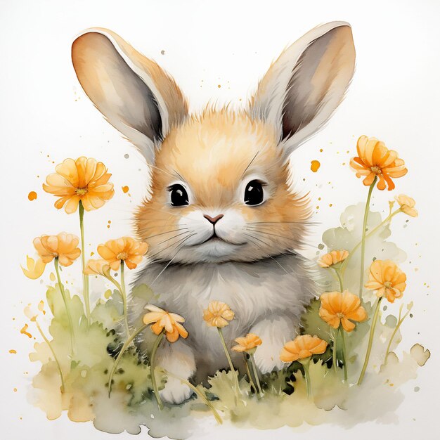 a painting of a rabbit in the wild flowers