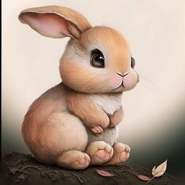 A painting of a rabbit with a brown nose and eyes.