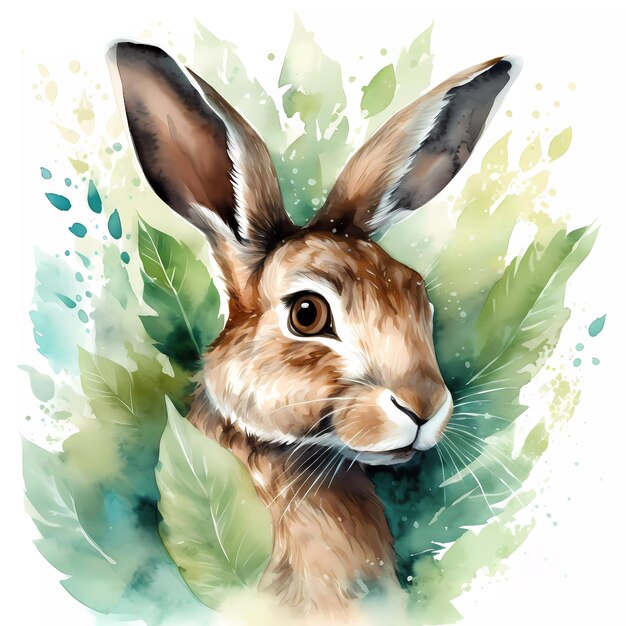 A painting of a rabbit with a brown rabbit's face.