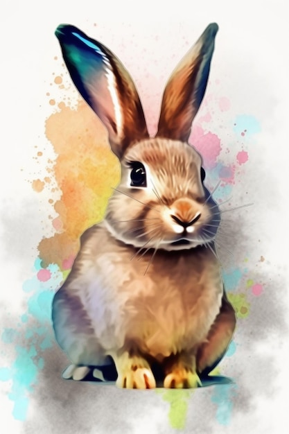 painting of a rabbit with a colorful background generative ai