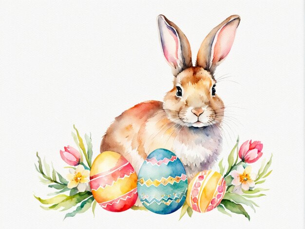 a painting of a rabbit with a painted easter egg in it