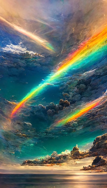 Painting of a rainbow over a body of water generative ai