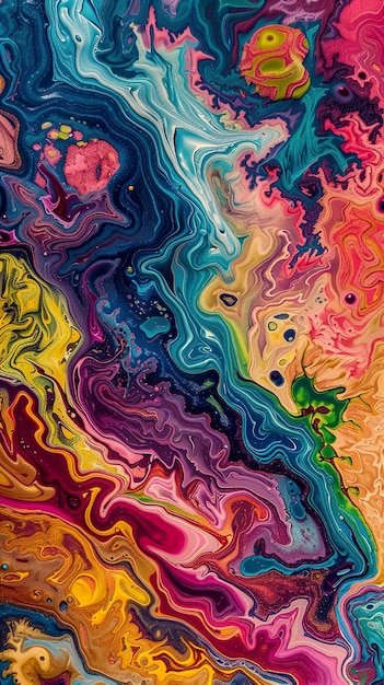 a painting of a rainbow colored liquid with a colorful pattern