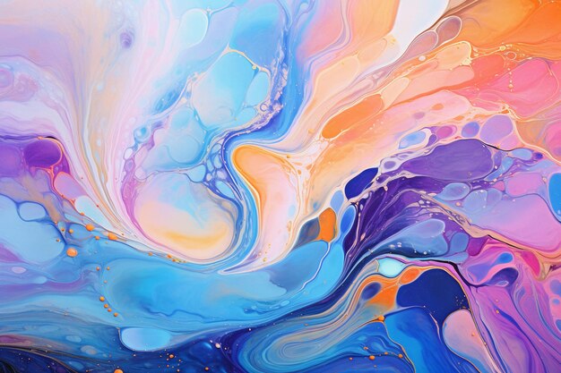 a painting of a rainbow colored liquid with orange and blue colors.